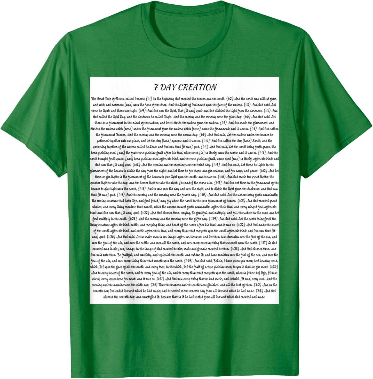 7 Day Creation Black Print T-Shirt - T-Shirt | Irish Green
