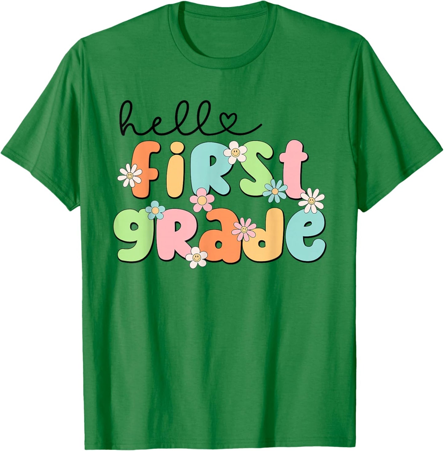 Hello 1st Grade Back to School Groovy Teacher Kids Girls T-Shirt - T-Shirt | Irish Green