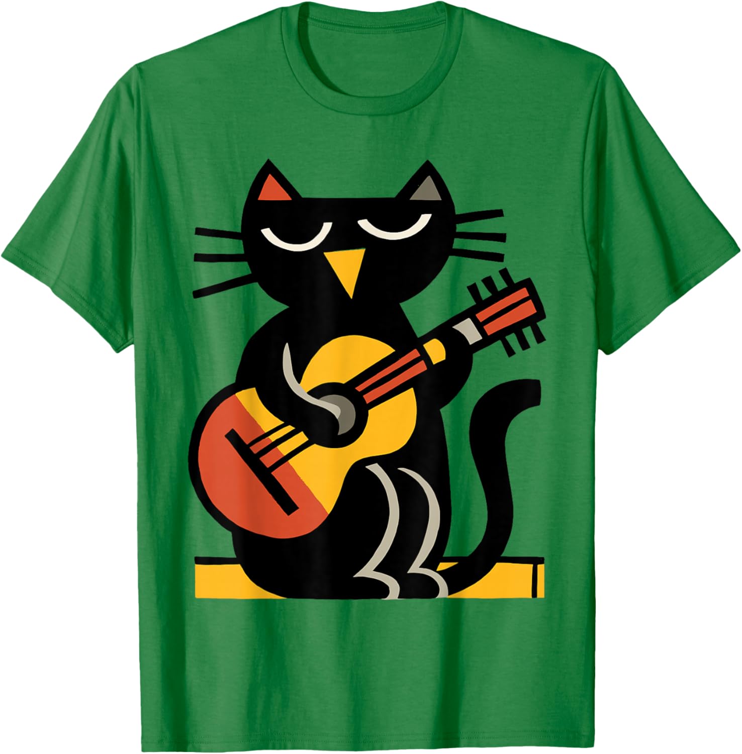 Cat Playing Guitar Illustration – Funny Acoustic Music Cat A T-Shirt - T-Shirt | Irish Green