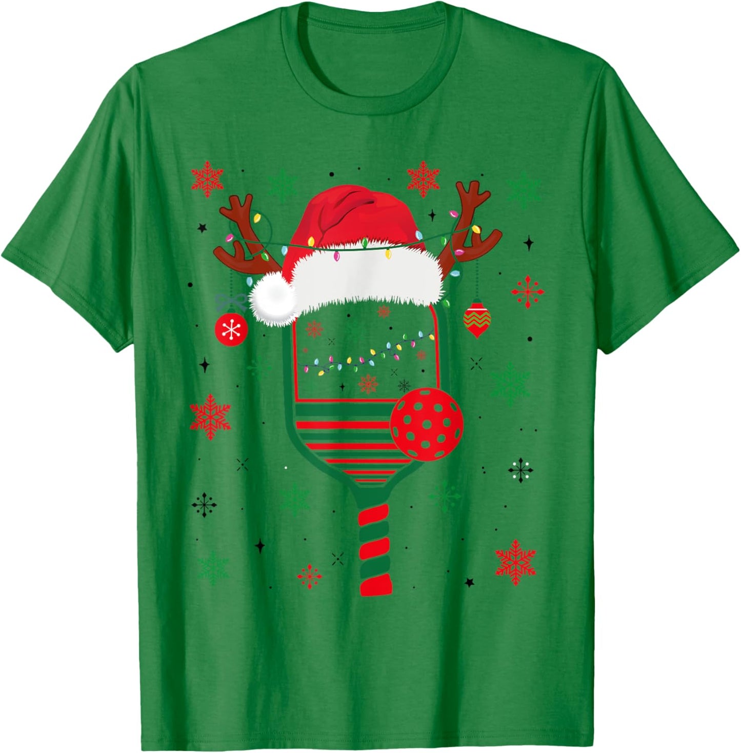 Pickleball Player Christmas Holiday Reindeer Xmas Women Men T-Shirt - T-Shirt | Irish Green
