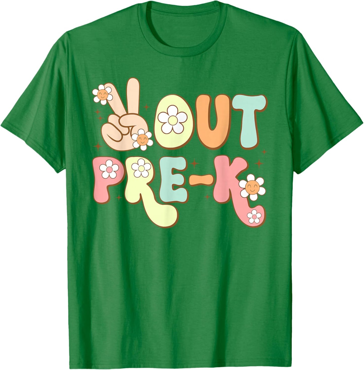 Peace Out Pre-K Funny Happy Last Day of School Groovy Retro T-Shirt - T-Shirt | Irish Green