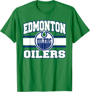 Edmonton Oilers Stripe Orange Officially Licensed T-Shirt - T-Shirt | Irish Green