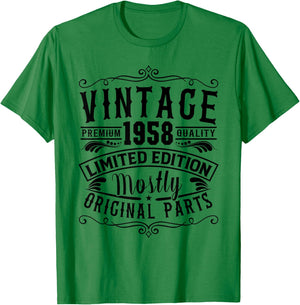 Born in 1958 Birthday, Vintage Mostly Original Parts Funny T-Shirt - T-Shirt | Irish Green