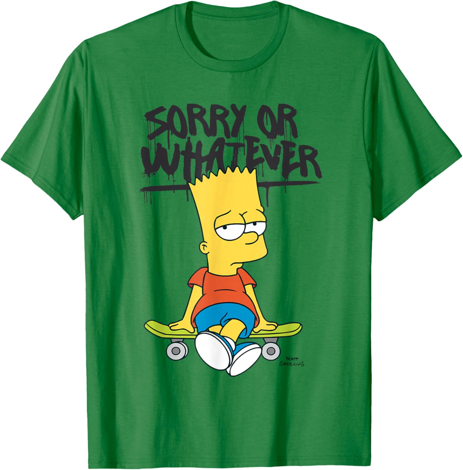 The Simpsons Bart Sorry Or Whatever Skateboard T-Shirt - T-Shirt | Irish Green