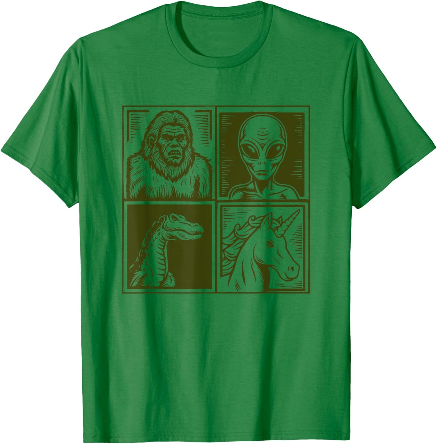 Cryptid Bigfoot Unicorn Alien Lock Ness Pop Art Style Art T-Shirt - T-Shirt | Irish Green