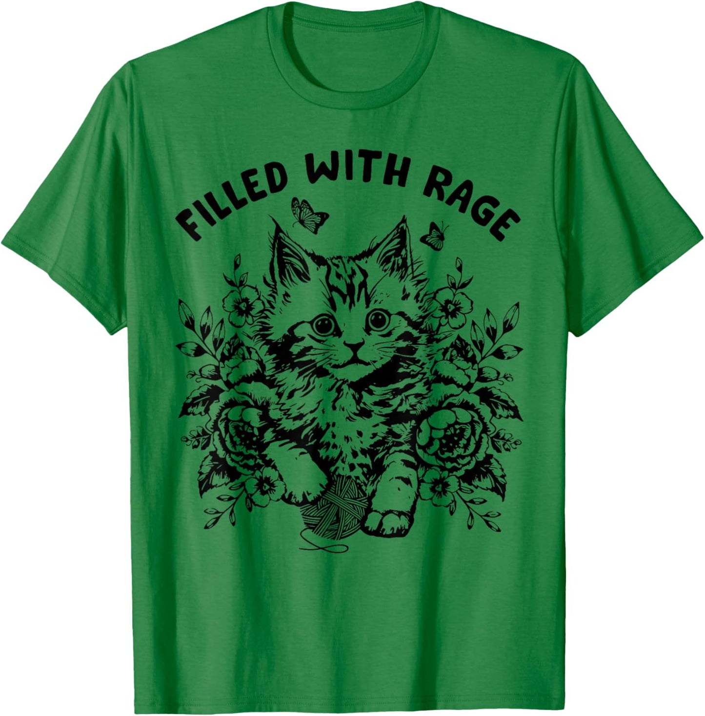 Funny Cat Filled With Rage Mental Health Meme Cat Lover T-Shirt - T-Shirt | Irish Green