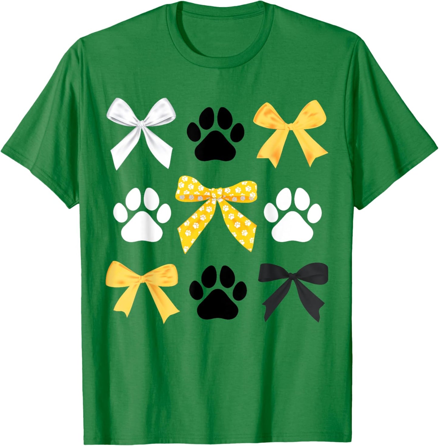 Coquette Bows and Paw Print Trendy School Spirit Teacher T-Shirt - T-Shirt | Irish Green
