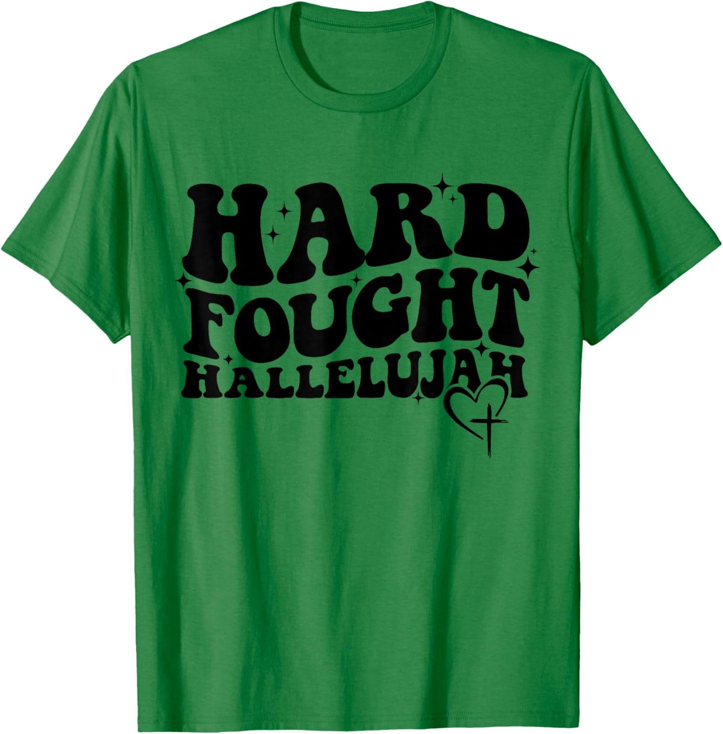 Hard Fought Hallelujah Cross Heart Sparkle Art T-Shirt - T-Shirt | Irish Green