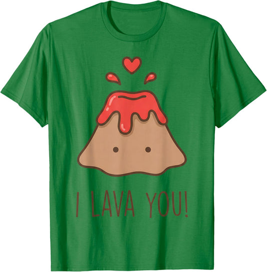 I Lava You Funny Cute Kawaii Volcano Pun Valentine T-Shirt - T-Shirt | Irish Green