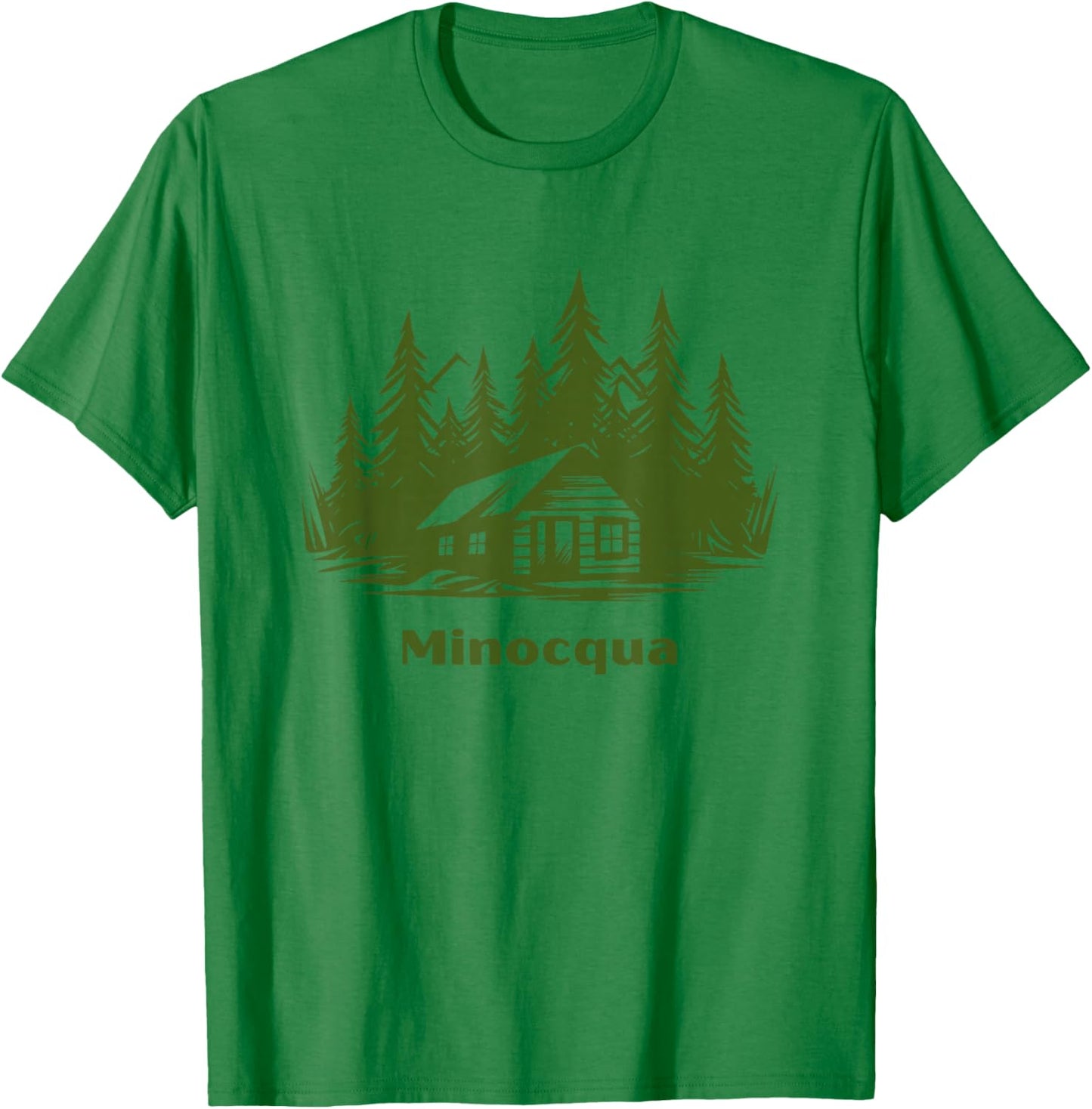 Minocqua Wisconsin Retro Log Cabin Forest Up North Midwest T-Shirt - T-Shirt | Irish Green