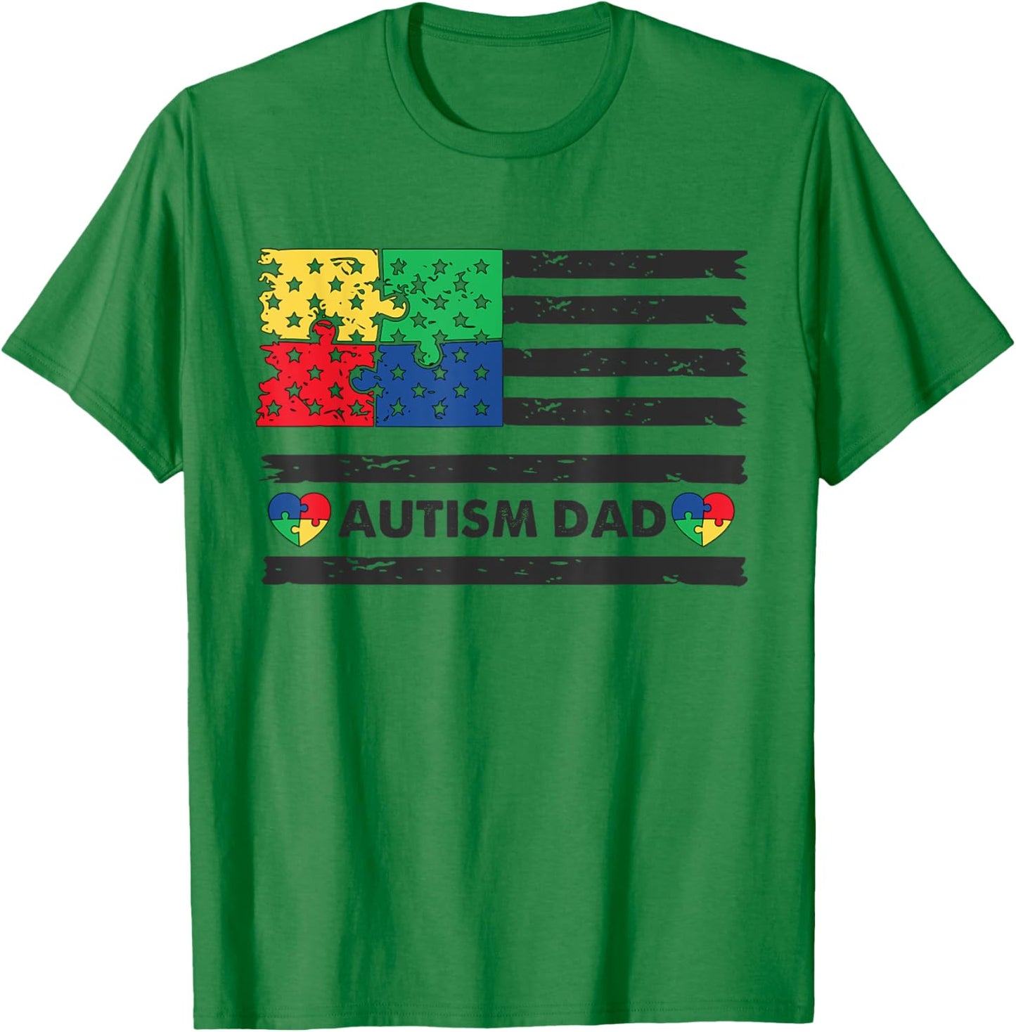 Autism Dad American Flag USA T-Shirt - T-Shirt | Irish Green