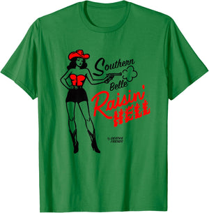 “Southern Belle Raisin' Hell” - Cowgirl Outfits for Party T-Shirt - T-Shirt | Irish Green