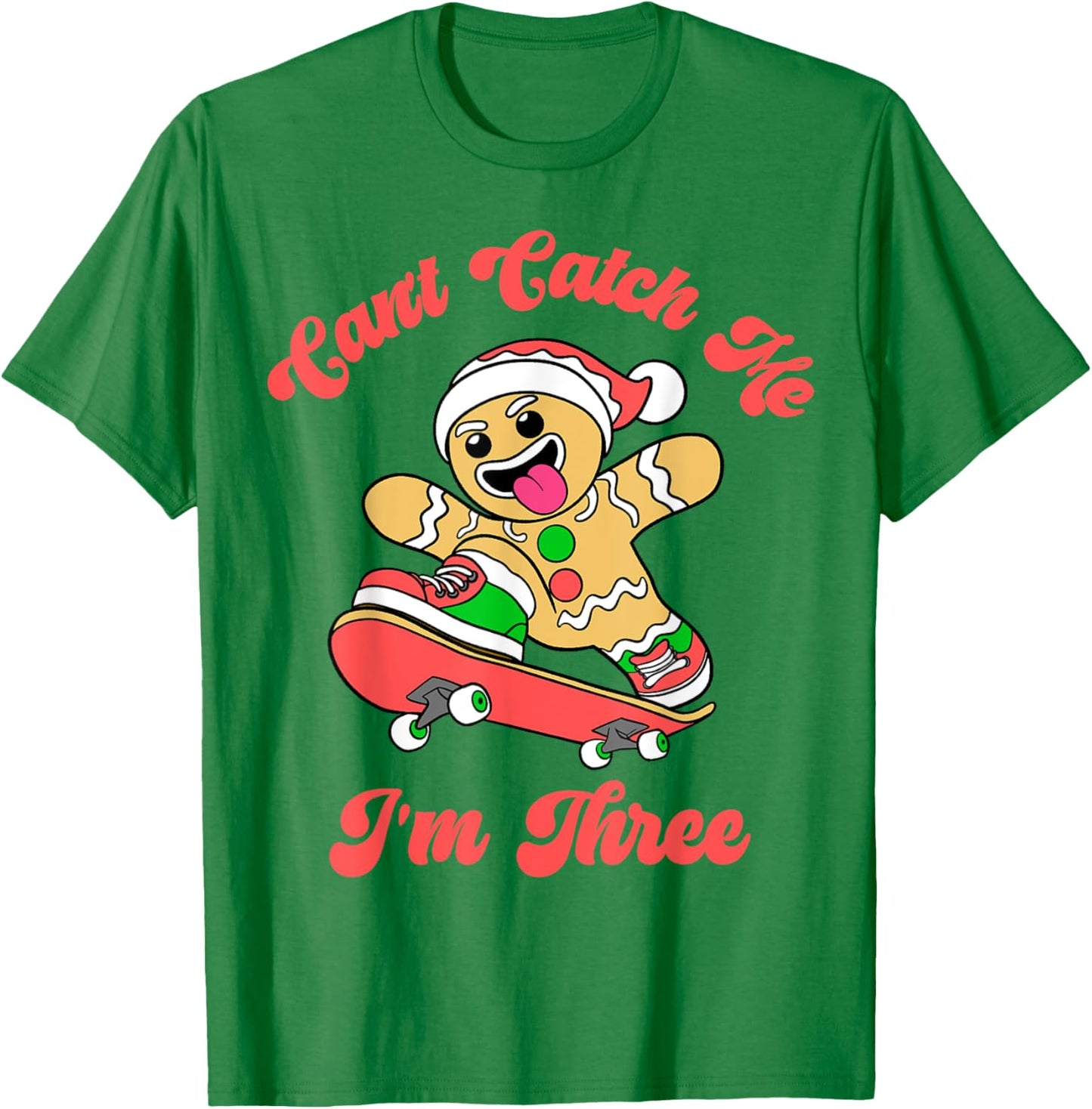 Can't Catch Me I'm Three Gingerbread Boy 3rd Birthday Kids T-Shirt - T-Shirt | Irish Green