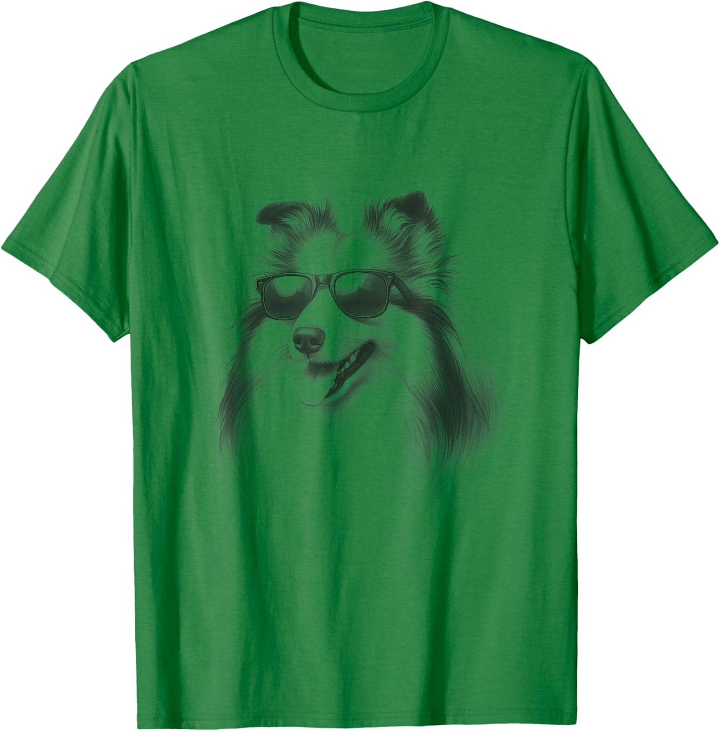 Vintage Shetland Sheepdog with Sunglasses Drawing Sheltie T-Shirt - T-Shirt | Irish Green