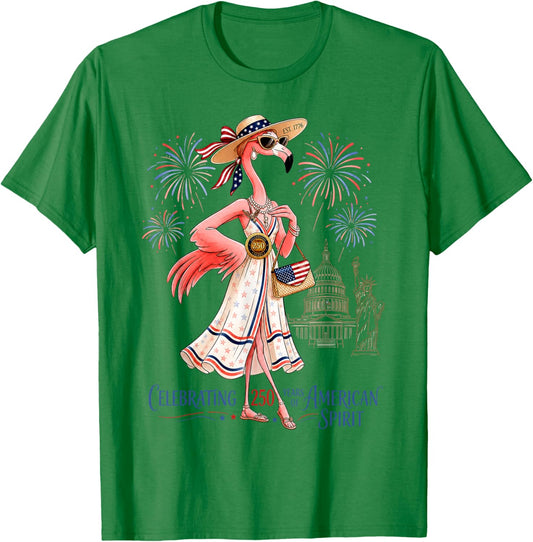 Patriotic Flamingo 250 Years American Spirit T-Shirt - T-Shirt | Irish Green