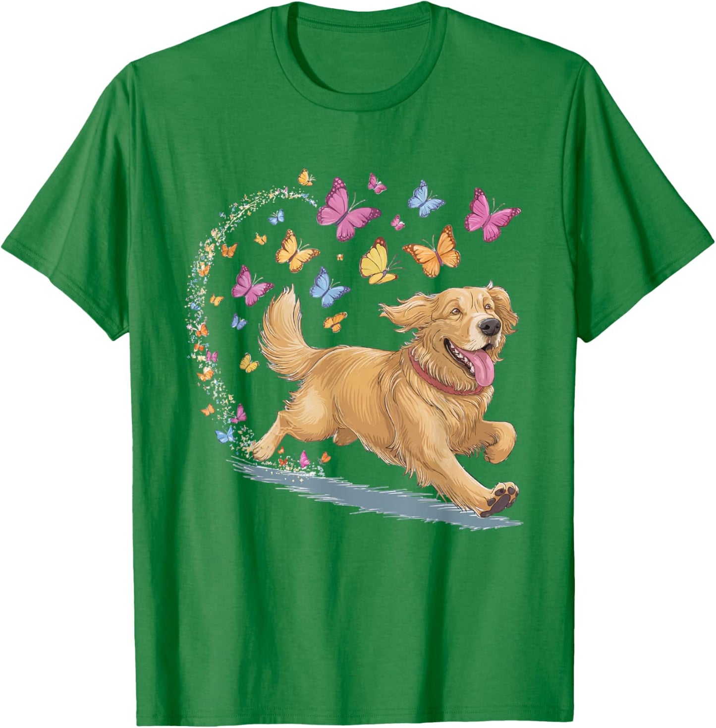 Dog Chases Butterflies Golden Retriever Butterfly T-Shirt - T-Shirt | Irish Green