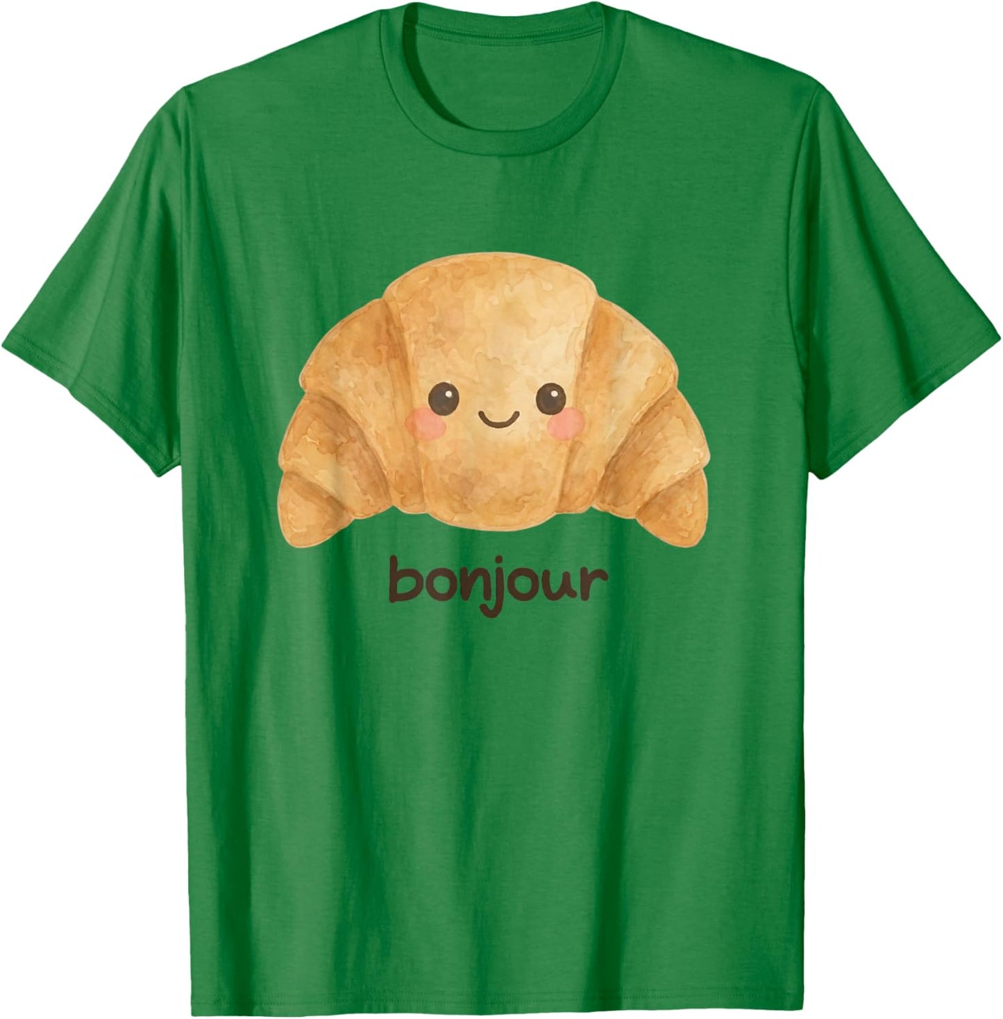 Kawaii Croissant Happy Face Pastry Lover T-Shirt - T-Shirt | Irish Green