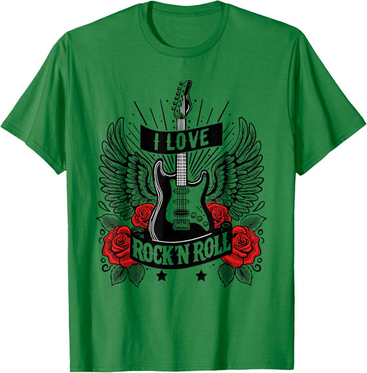 I Love Rock And Roll Retro Rock&Roll Vintage Electric Guitar T-Shirt - T-Shirt | Irish Green