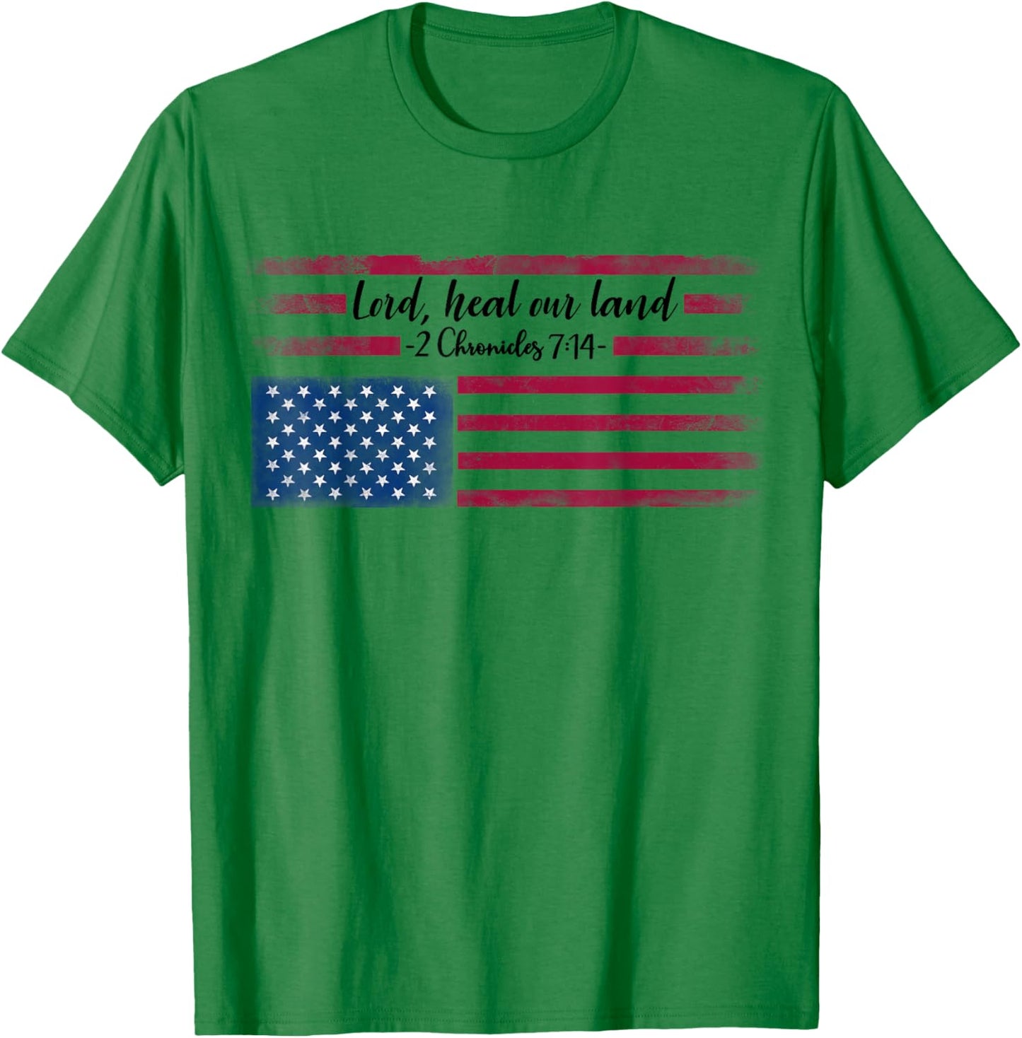 Distressed Upside Down American Flag Lord Heal our Land Women Men T-Shirt - T-Shirt | Irish Green