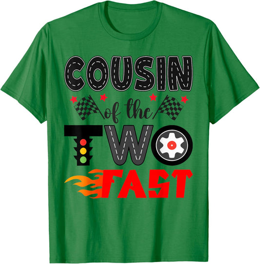 Cousin of The Two Fast Racing Car 2Nd Birthday Boy T-Shirt - T-Shirt | Irish Green