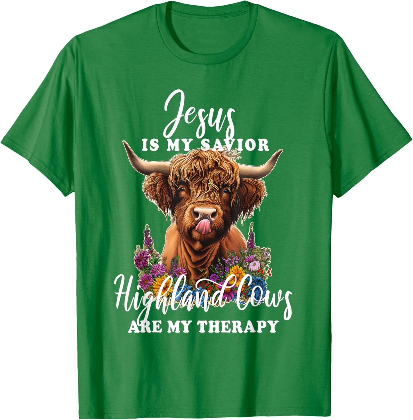 Highland Cow Jesus Christian Religious Highland Cow T-Shirt - T-Shirt | Irish Green
