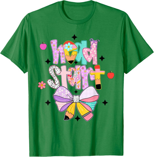 Groovy Head Start Preppy Coquette Bow Headstart Teacher Life T-Shirt - T-Shirt | Irish Green