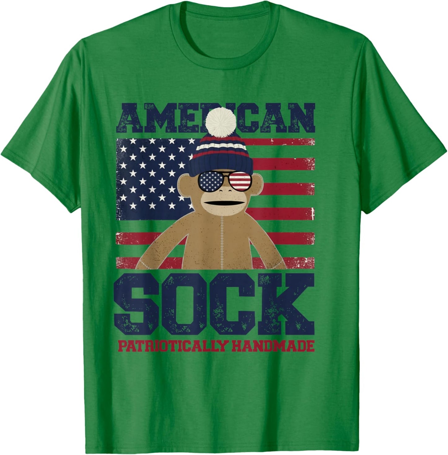 American Sock– Patriotic Sock Monkey Graphic T-Shirt - T-Shirt | Irish Green