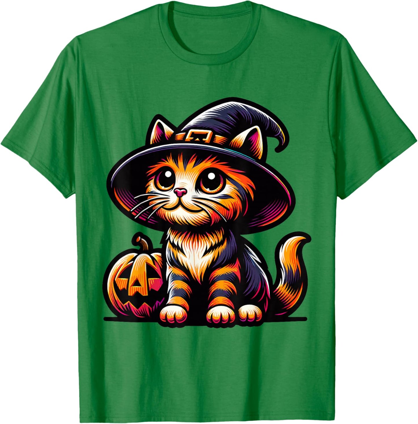 Halloween Cat Funny Fall Pumpkin Cat Lover Cute T-Shirt - T-Shirt | Irish Green