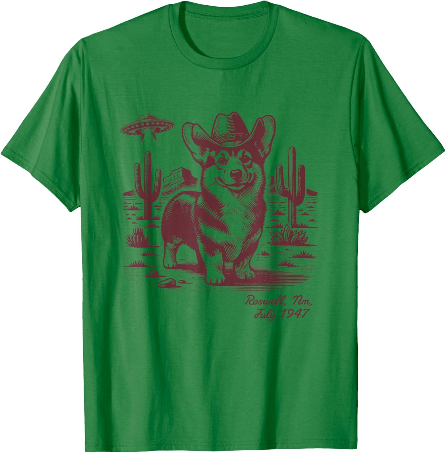 Retro 90s Cowgirl Western Cowboy Corgi Ufo Alien T-Shirt - T-Shirt | Irish Green