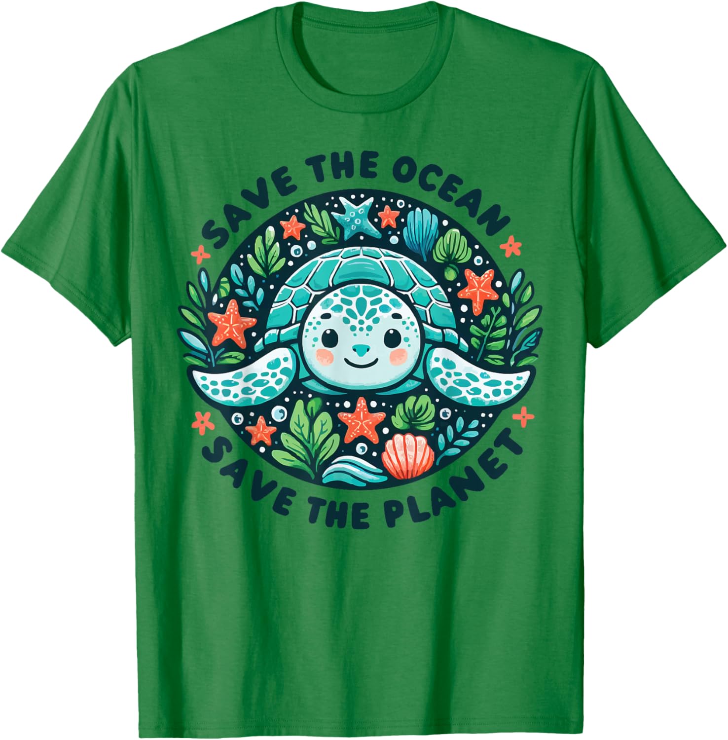 Save The Ocean Save The Planet Cute Sea Turtle T-Shirt - T-Shirt | Irish Green