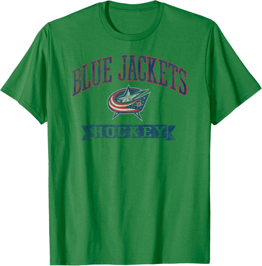 Columbus Blue Jackets Vintage Hockey Gray Licensed T-Shirt - T-Shirt | Irish Green
