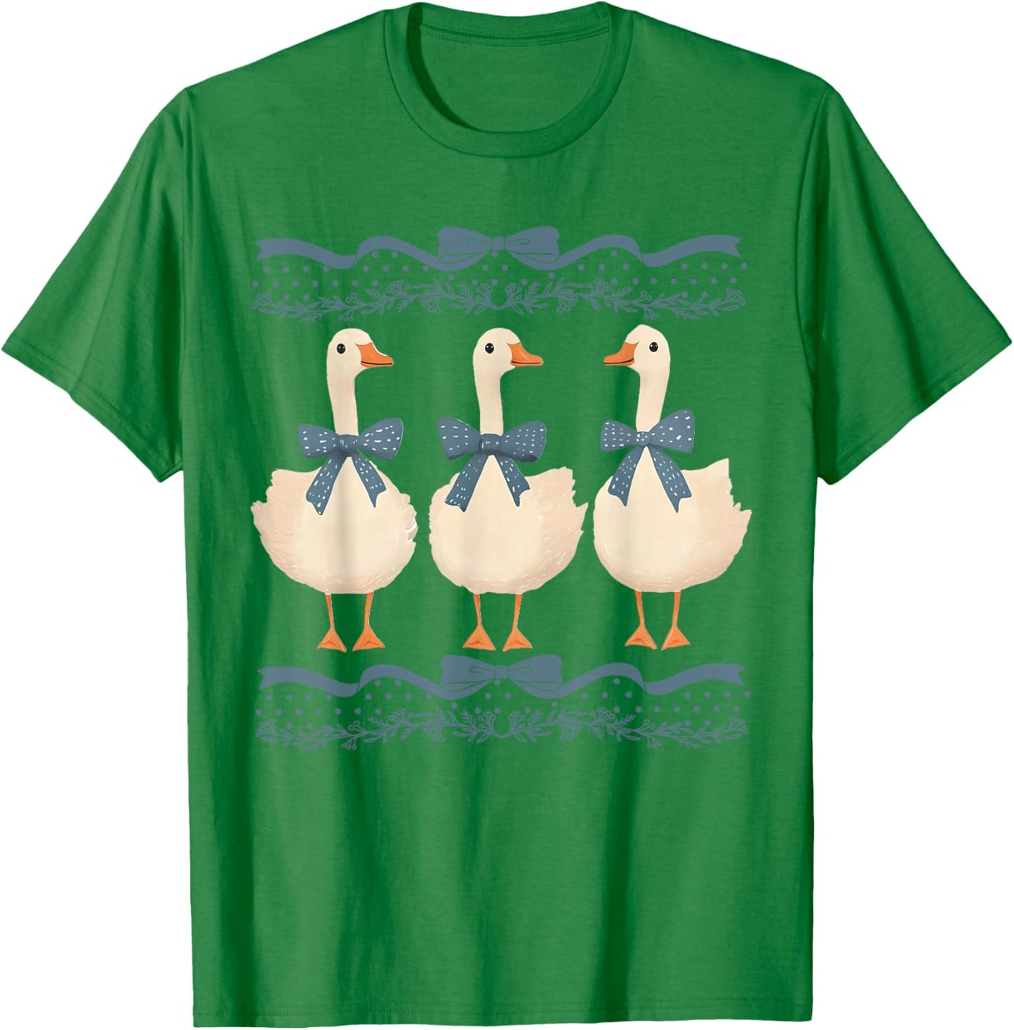 Mama Goose With Baby Geese Vintage Blue Ribbon Goose Lover T-Shirt - T-Shirt | Irish Green