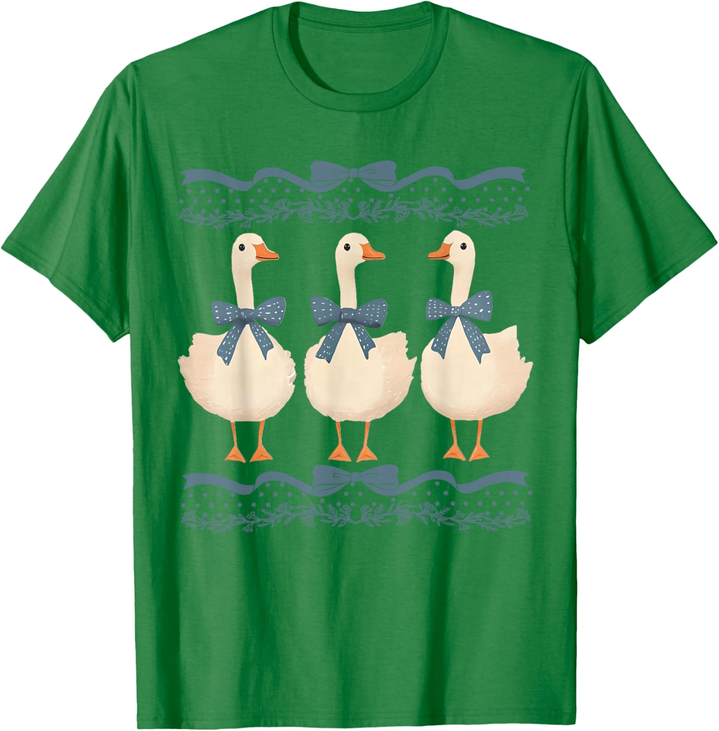 Mama Goose With Baby Geese Vintage Blue Ribbon Goose Lover T-Shirt - T-Shirt | Irish Green
