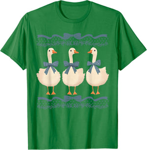 Mama Goose With Baby Geese Vintage Blue Ribbon Goose Lover T-Shirt - T-Shirt | Irish Green