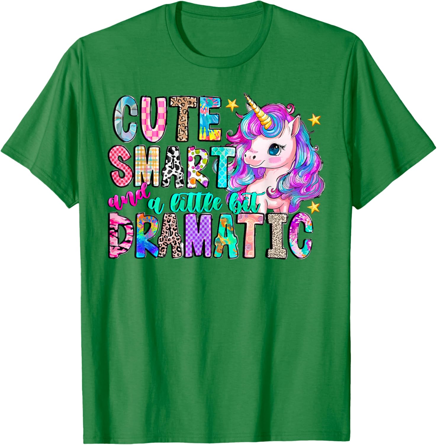 Cute Smart and a Little bit Dramatic Funny Unicorn Kid Girls T-Shirt - T-Shirt | Irish Green