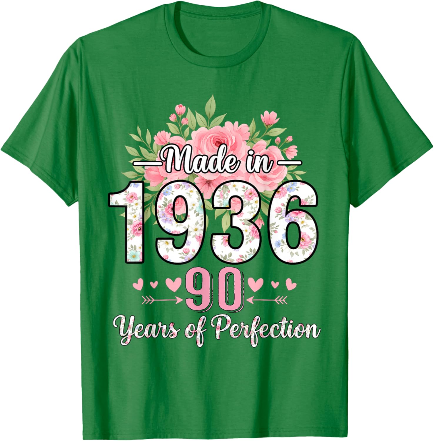 Cadeaux Floraux pour 90e Anniversaire pour Femmes de 90 Ans, fabriqués en 1936 T-Shirt - T-Shirt | Irish Green
