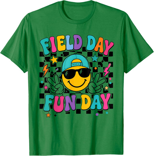 Field Day Fun Day Smile Face Teacher Kids Field Day 2026 T-Shirt - T-Shirt | Irish Green
