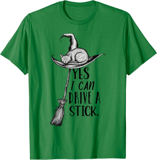 Yes I Can Drive A Stick Funny Halloween Spooky Witch T-Shirt - T-Shirt | Irish Green