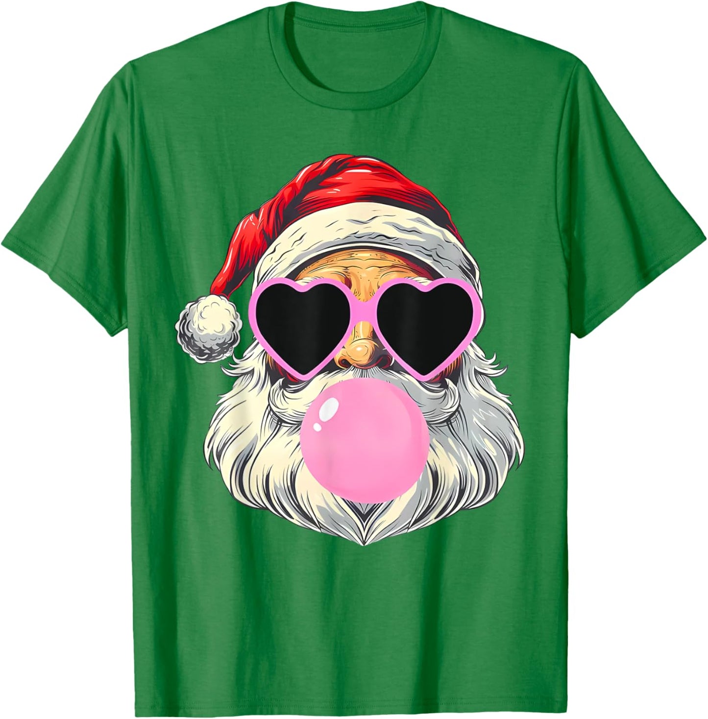 Santa Claus Blowing Bubble Gum Pink Sunglasses Christmas T-Shirt - T-Shirt | Irish Green