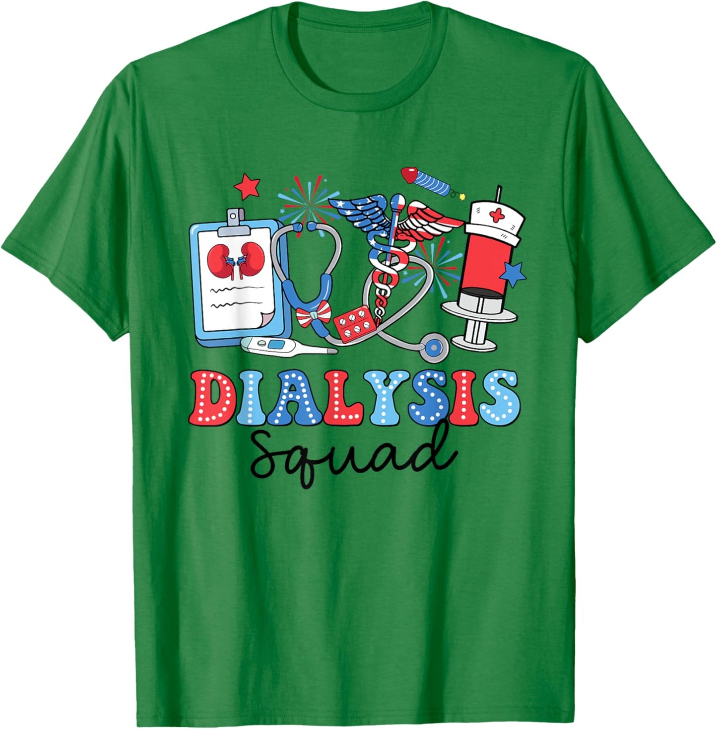 Retro Dialysis Squad USA Flag Dialysis Nurse 4th Of July Women Men T-Shirt - T-Shirt | Irish Green