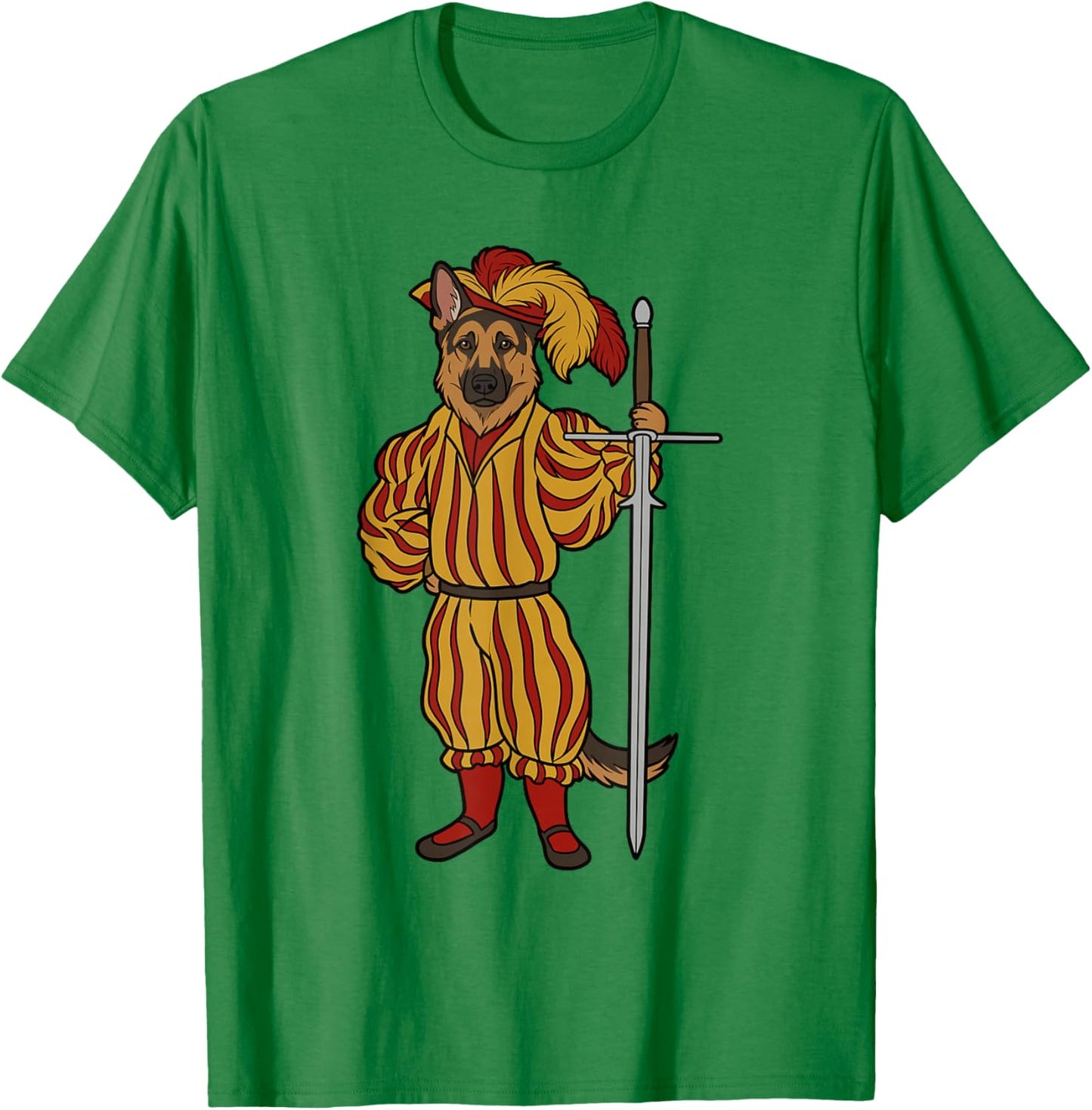 Landsknecht German Shepherd Dog Historical Fencing Guard T-Shirt - T-Shirt | Irish Green