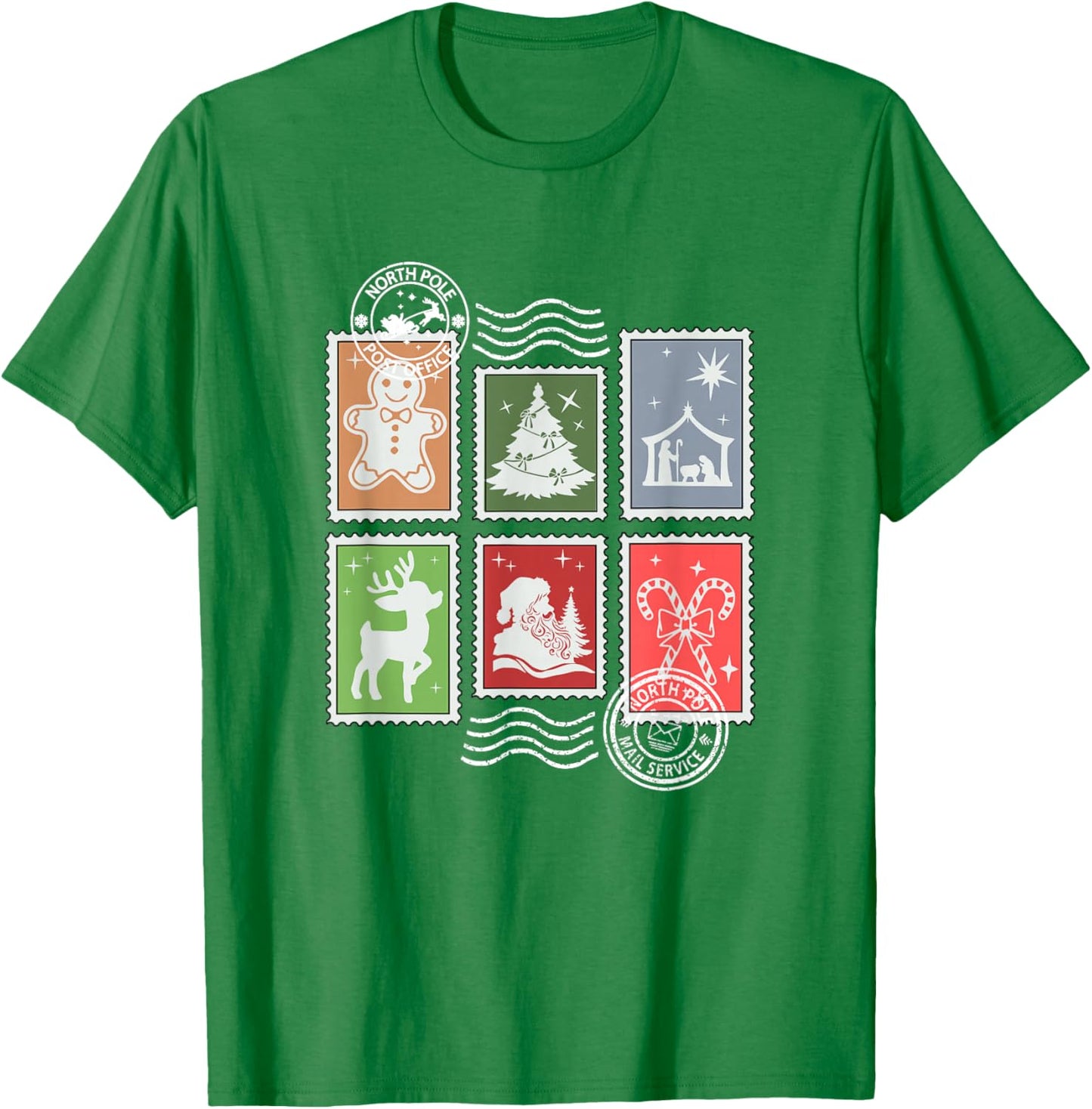 Classic Postage Stamps Christmas Mail T-Shirt - T-Shirt | Irish Green
