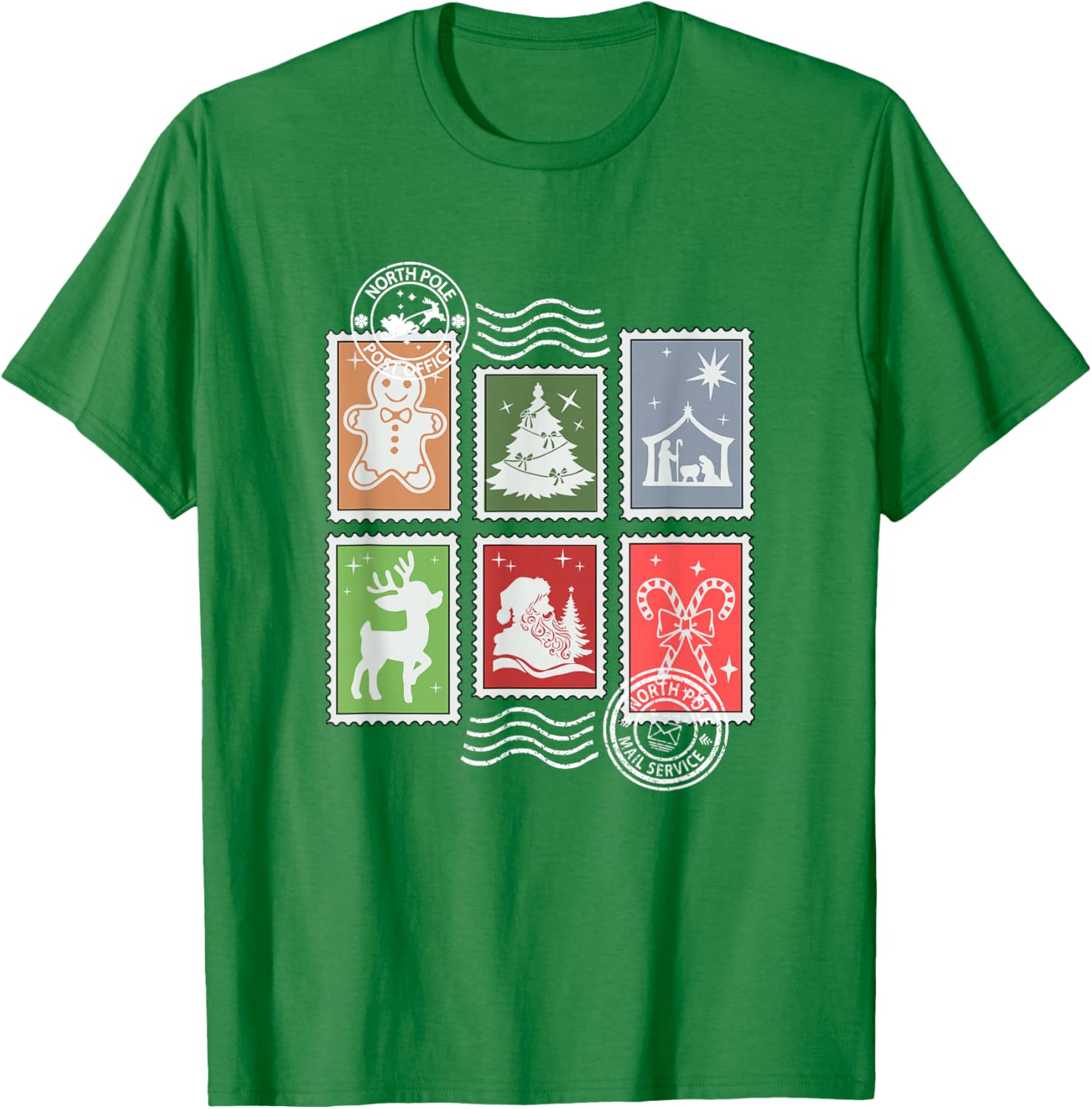 Classic Postage Stamps Christmas Mail T-Shirt - T-Shirt | Irish Green