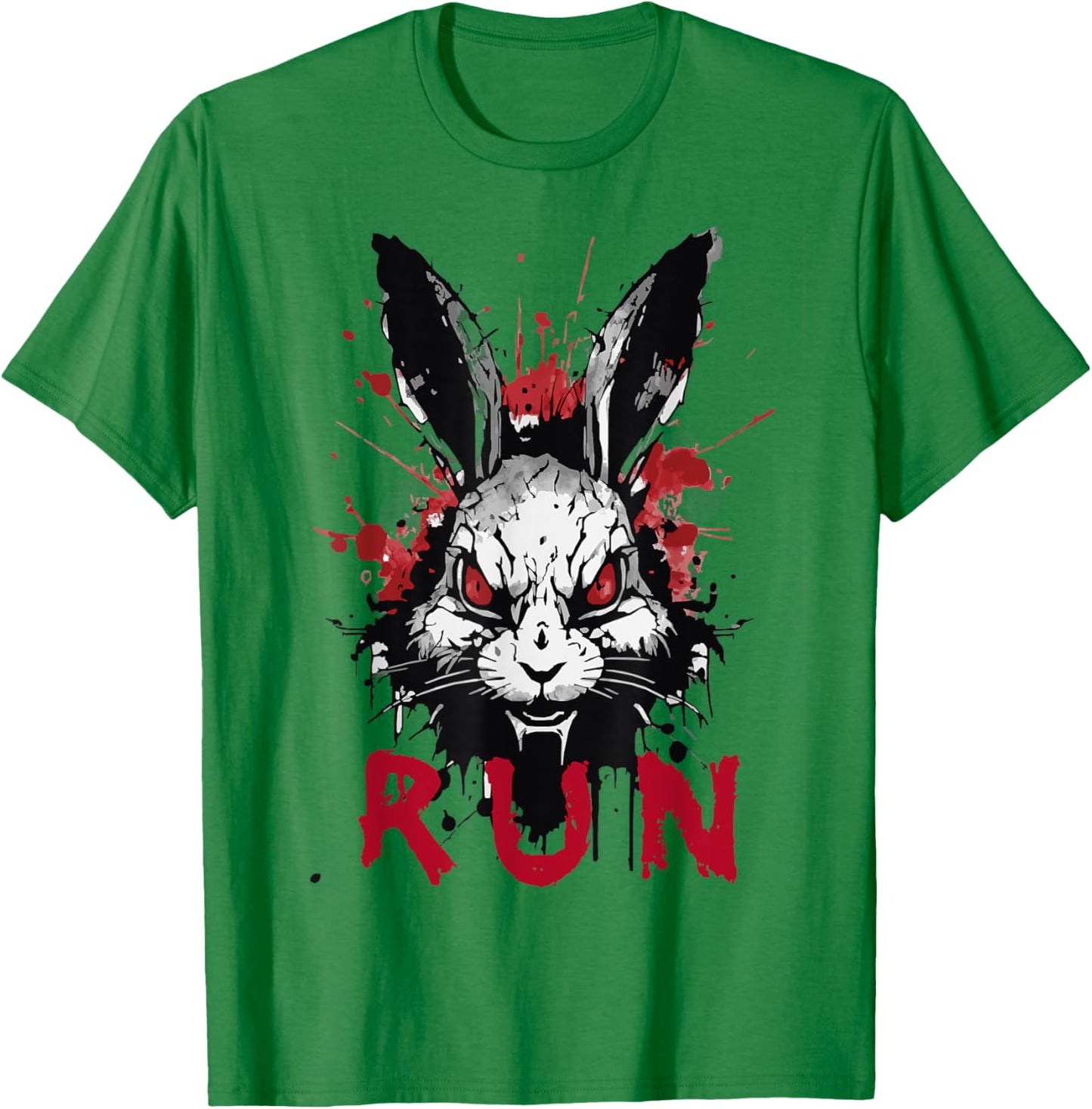 Run Rabbit, Evil Bunny Artwork, Modern Vintage Grunge Anime T-Shirt - T-Shirt | Irish Green