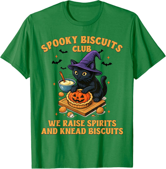 Spooky Biscuits Club Cat, Funny Halloween Baking Men Women T-Shirt - T-Shirt | Irish Green