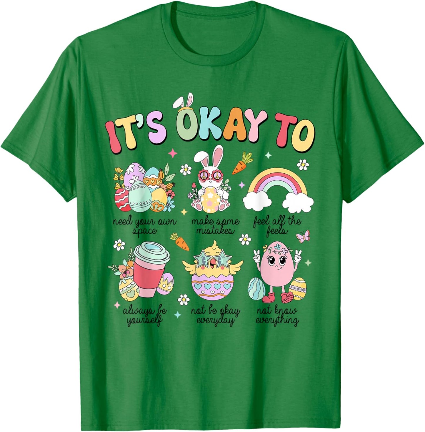 Cute It's Okay Teacher School Counselor Easter Day Bunny Egg T-Shirt - T-Shirt | Irish Green