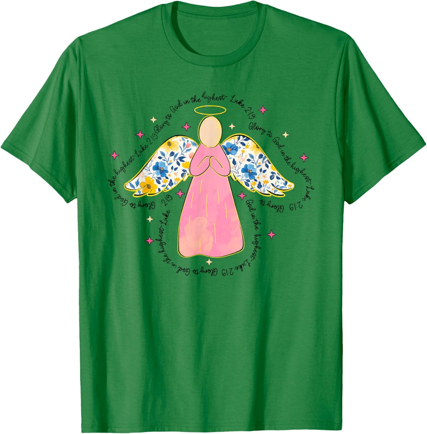 Silhouette Pink Floral Angel God, Beautiful Christmas Angel T-Shirt - T-Shirt | Irish Green