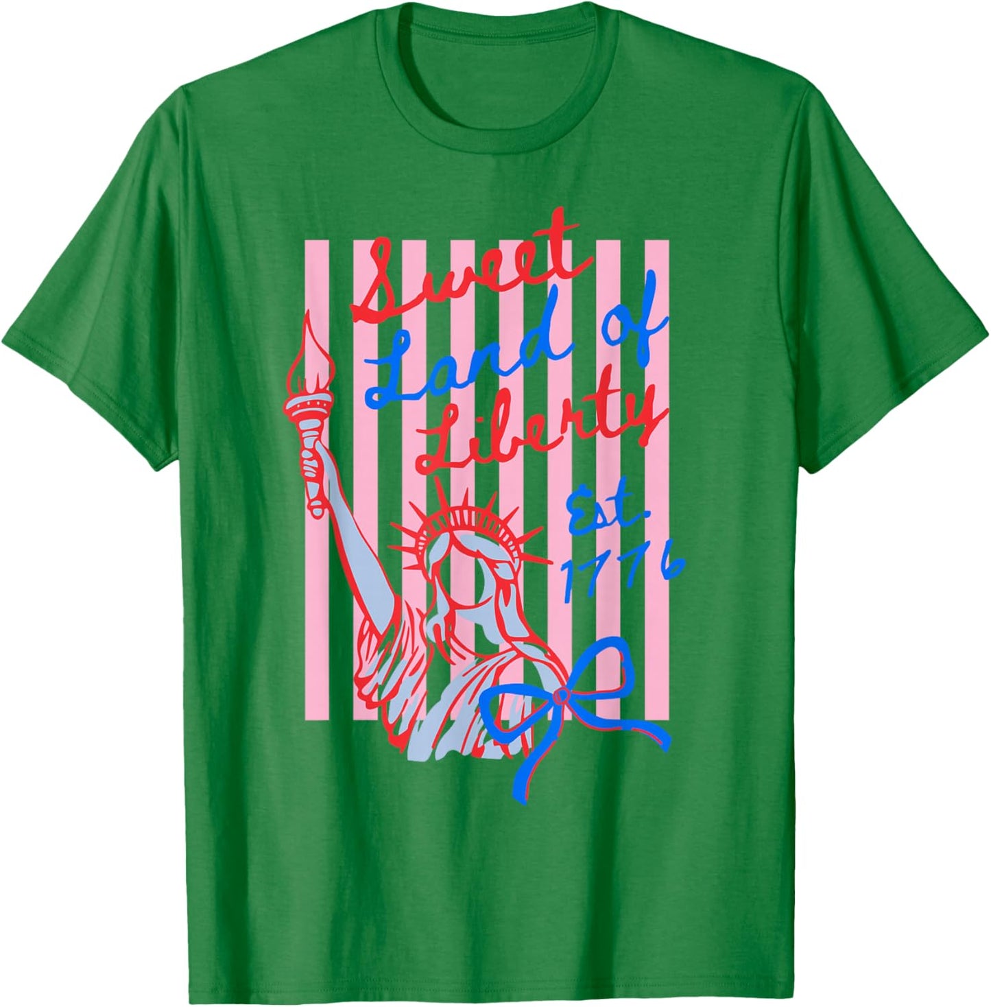 Sweet Land of Liberty Est 1776 Coquette Bow USA 4th of July T-Shirt - T-Shirt | Irish Green