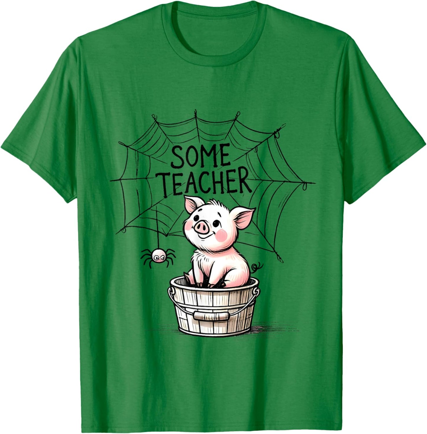 Some Teacher SpiderWeb Funny Pig Reading Books Lovers T-Shirt - T-Shirt | Irish Green