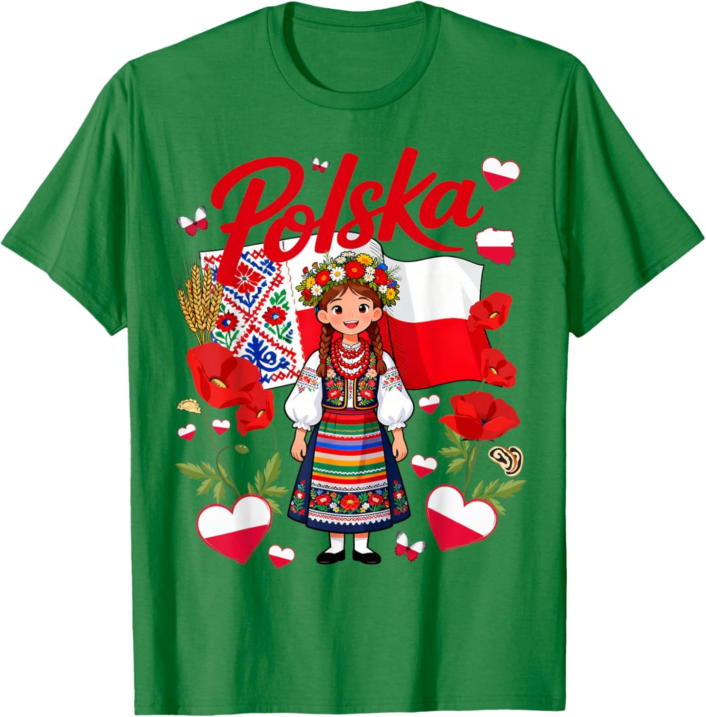 Polska Polish Flag Outfit Idea Poland Folk Themed T-Shirt - T-Shirt | Irish Green